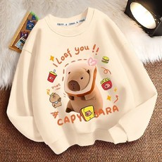 兒童卡皮巴拉衛衣，春秋冬新款，男女童圓領加厚長袖寬鬆上衣外套