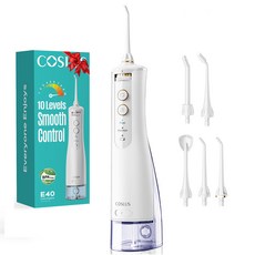 코슬루스 10 모드 무선 구강세정기 IPX7 급방수 + 5개노즐팁, 화이트