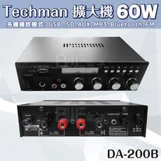 百威 Techman DA-200B 60W 擴大機 支援USB/SD/AUX/MP3播放 可連接麥克風 手機音樂播放, 1個, 單購擴大機