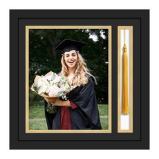 Picrit 태슬 홀더가 있는 사진 프레임 20.3x25.4cm(8x10인치) 사진용 강화 유리 2025년 수업 졸업 장식 선물 블랙 오버 골드 매트 벽 또는 테이블, Picrit 태슬 홀더가 있는 사진 프레임, 20.3x