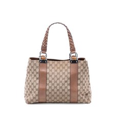 구찌 중고 2016-2026 미디엄 GG 캔버스 뱀부 리베치오 토트 백