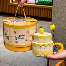 onyou 케이크 머그컵 도자기 선물 감성 귀여운 생일선물 (선물포장 옵션), 1개, 레몬 (포옹 통 선물 상자)