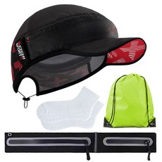 진텍스 런닝 비기너 패키지 B세트 러닝 벨트 모자 스포츠양말 스트링백 러닝용품, 블랙, 1개