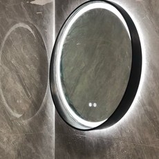 원목 원형 거울 LED 조명 욕실용 벽걸이 빈티지 화장대 스마트 인테리어경, 블랙 + 삼색 조명 + 이중 스위치 60x60 센티미터