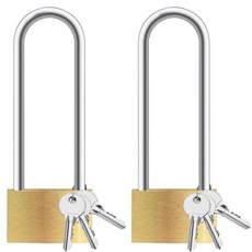 Lockwise 2팩 긴 걸쇠 자물쇠 7.4cm(2.9인치) 방수 솔리드 황동 자물쇠 3개의 열쇠 포함 체육관 사물함 울타리 창고용 열쇠가 있는 자물쇠(경량), Lockwise 2팩 긴 걸쇠 자물쇠, 7.4cm(2.