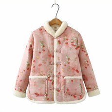 중식 스타일 겨울 엄마용 두꺼운 보온 면 재킷 레트로, 2XL 55.0-62.5kg, 핑크