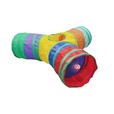 고양이 터널 3방향 레인보우 컬러 접이식 장난감 종울림볼, 1개, 블루, 레드, 옐로우, 퍼플, 그린