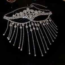 流蘇頭飾 女款頭飾 輕奢面具 化妝舞會面具 夜店面具 cosplay面罩 新娘髮飾, 1個, 銀色