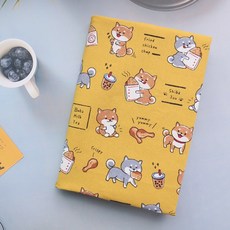 【吃貨柴柴-黃】布書衣 書套 可調式 A6 A5 B6 50K 25K 32K 20K 16K, 1個