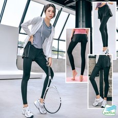 【BODYAIR】滾色邊假兩件九分運動褲 (瑜珈.慢跑.透氣.舞蹈)