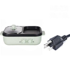 多功能料理鍋 不沾塗層獨立溫控電烤盤, 綠色110V,涮烤一體鍋