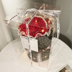 玫瑰香皂花束 附燈串 透明禮盒, 紅色 / 一束 透明禮盒需自行組裝