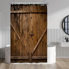 Baocicco 소박한 나무 보드 샤워 커튼 브라운 헛간 화이트 전구 녹색 잎 욕실 장식 방수 패브릭 후크 포함 182.9 x 243.8cm(72 96인치), 브라운 B