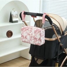 [유모차 파우치] 휴대용 파우치 패브릭 퀼팅 파우치 유모차 악세서리 강아지 웨건 파우치, 1개, 플로럴 퀼팅 레드