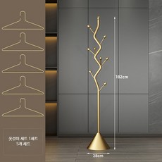 코너 스탠드 행거 침실 옷걸이 바닥형 공간 절약 의류 수납 랙, 경량 럭셔리 골드 + 5개 전기 옷걸이