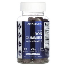 비타매틱 비타민C 함유 비건 철분 20mg 천연 포도 맛 60 구미젤리, 3개, 60정