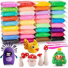 EDIFON 에어 드라이 클레이 키트 36가지 색상 모델링 점토 도구 포함 초경량 안전 및 무독성 어린이에게 이상적인 선물(36가지 + 도구), 36