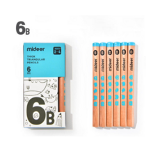 MIDEER 어린이 초등학생 전용 삼각 점보 교정연필세트, 6개, 6b 6개, 6b