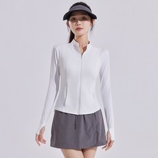 Veralool 여성 여름 래쉬가드 슬림핏 하이넥 나일론 냉감 쿨링 긴팔 집업 상의 UPF50+ 자외선차단 99% 여자 스윔웨어, 화이트