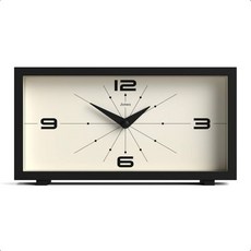 JONES CLOCKS 오데온 탁상 시계 모던한 직사각형 디자인 블랙 선반 테이블 벽난로 또는 침대 옆 탁자에 놓기 스타일리시한 레트로 219835, Black, 오렌지