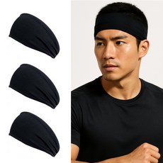 브로키 신축성 좋은 남녀공용 스포츠 헤어 밴드 3종, 블랙+블랙+블랙, 1세트
