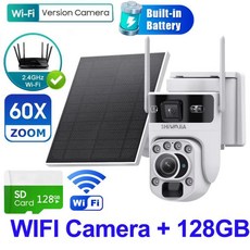 줌 태양광 카메라 패널 보안 휴머노이드 추적, 6. 60X WIFI ADD 128GB, 기본