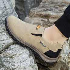 灰色休閒健行鞋，舒適透氣耐磨防滑輕便易穿脫