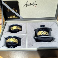 大師親製 黑底金龍蓋碗茶具套組 附紅色茶託 禮盒證書, 商品主圖, 1個