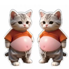 엘로레 말랑쫀득 뱃살 강아지 고양이 문콕방지 스티커, 2개, 뱃살고양이