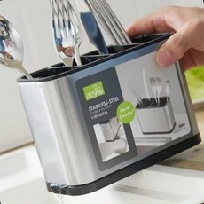 스테인리스 수저통 물빠짐 세척 후 정리 주방 그릇 수납, 1개, 몽땅 실버-DM460