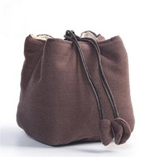嘉義出貨 日式加厚棉麻快客杯佈包一壺單杯便攜旅行茶具收納袋子手提束口布袋, 咖啡色, 1個
