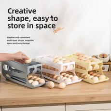 슬라이딩 계란 트레이 자동 홀더 주방 수조 Anti Fall 보관 상자 플라스틱 소재 더블, 하얀색