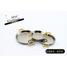 隨草憶境 迷你盤子平底鍋鍋子煎鍋微縮模型食玩模型, 1個, 一組3件入（銀色金柄）