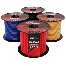 GS Power 600ft CCA 12 게이지 와이어 오토모티브 롤당 6가지 색상 100ft 12 AWG 12v 유연한 스피커 전기 와이어 저전압 자동차 스테레오 오디오 트레일, 10 AWG-100 ft-4 Pack