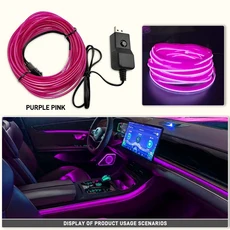 자동차 인테리어 장식 램프 EL 배선 네온 스트립 대시 보드 LED 주변 조명 DIY 분위기 1M/3M/5M, 02 Purple
