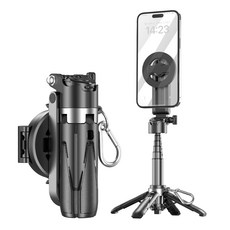 迷你藍芽磁吸式自拍棒 藍芽自拍桿 腳架 手持自拍棒 伸縮自拍桿 口袋自拍棒, 黑色, 1個, P15磁吸式