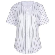 여성용 야구 저지 셔츠 버튼 다운 블랭크 소프트볼 반소매 힙합 액티브 힙스터 셔츠 01 핑크, Small, 화이트 & 스트라이프