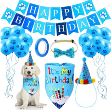댕미오 강아지 고양이 생일파티 생일파티용품 생일세트 생일포토존, 블루, 1개