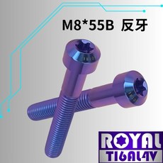 ROYAL 鈦合金螺絲 M8*55B P:1.25 反牙 錐形螺絲 64鈦, 幻彩藍, 1個