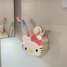키티 무타공 칫솔치약칫솔통 다용도 수납합 욕실 정리함 보관함, 키티 치약칫솔통[핑크], 1개