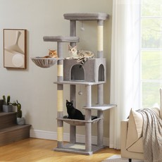 PAWZ Road 7단 대형 심플 패브릭 고양이 캣타워185cm 해먹*2+전망대*2+숨숨집, 1개, 천 그레이