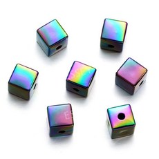 컬러풀 AB 팔찌 체인 비즈 사각 4개 14mm, 블랙  4개