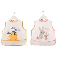 라코 유아용 식사용 방수 조끼형 턱받이 2종 세트 36 x 44 cm, 1세트, 토끼, 해적