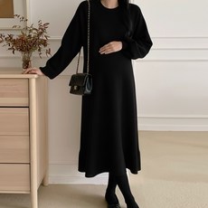 [당일출고] 수엠W 임산부 벌룬소매 A라인 니트 롱원피스 하객룩 모임룩 B084 룬니트원피스