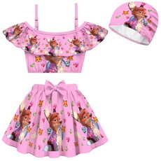 女童套裝泳衣 兒童吊帶泳衣泳帽