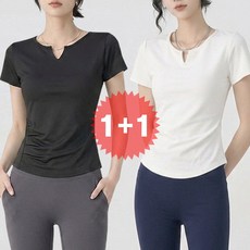 지디오 여성 요가 반팔 티셔츠 2개 세트 필라테스 헬스 크로스핏 라운드넥 여름 반소매 냉감 쿨링 페미닌 쫄티 런닝 운동복