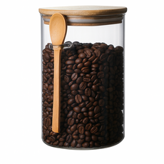 方形玻璃儲物罐 附木勺 方形保鮮罐 密封罐 收納罐 保鮮罐 儲物罐 調味罐 零食罐, 1個, 1.2L