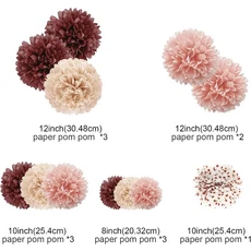 결혼식 장식 샴페인 티슈 페이퍼 폼폼 크림색 흰색 종이 꽃 약혼 피로연 12 개, 01 12 pcs, 04 Rose Series