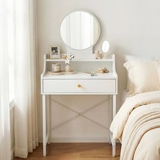 KOTTII 좌식 화장대 거울과 수납 서랍이 달린 미니 화장대, 화이트 60 cm
