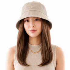 가발위드 모자가발 버킷햇 중단발 일체형 데일리 M977, 1개, 베이지+라이트브라운